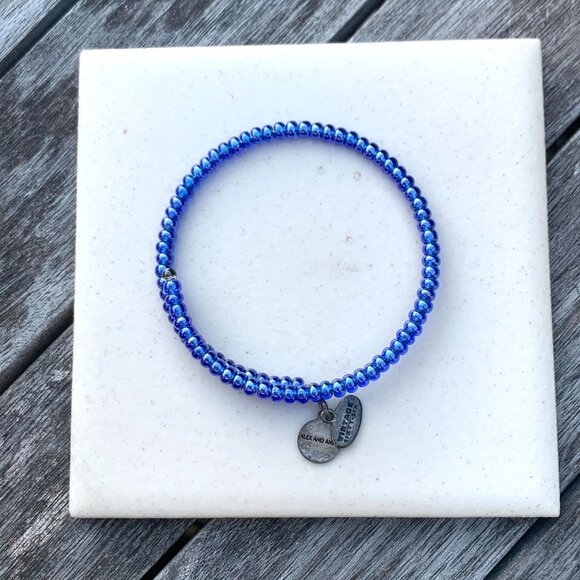 Alex and Ani Metallic Cobalt Blue Beaded Wrap Bracelet Expands To Fit - Picture 1 of 2